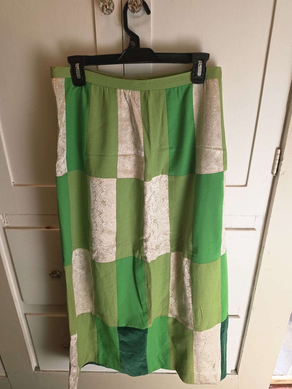 Vintage Handmade Green Patchwork Maxi Skirt